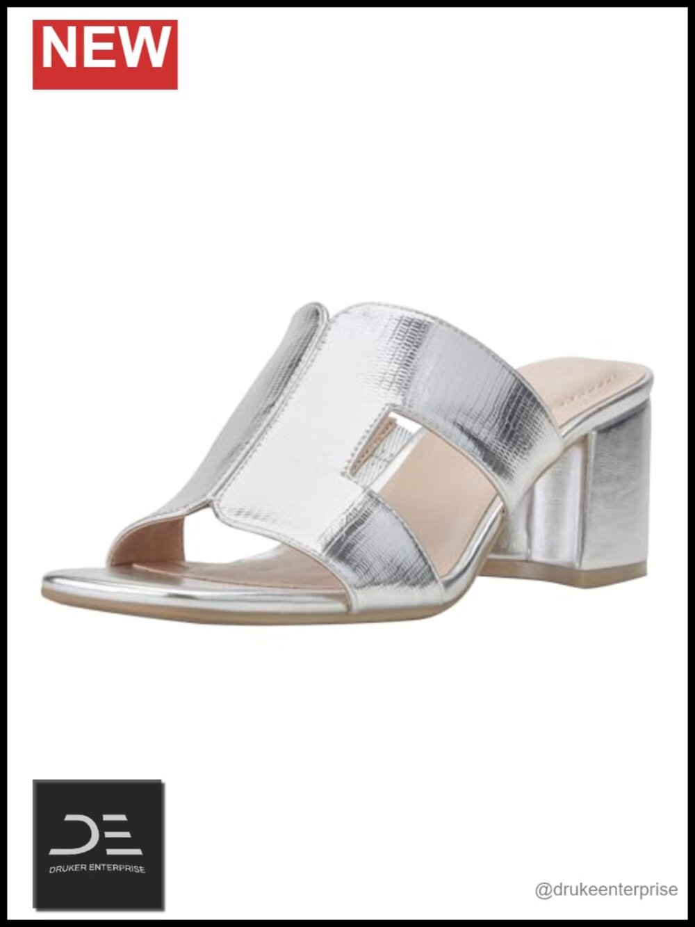 Faux Leather Square Toe Mid Block Heel Slip-On Dress Sandals